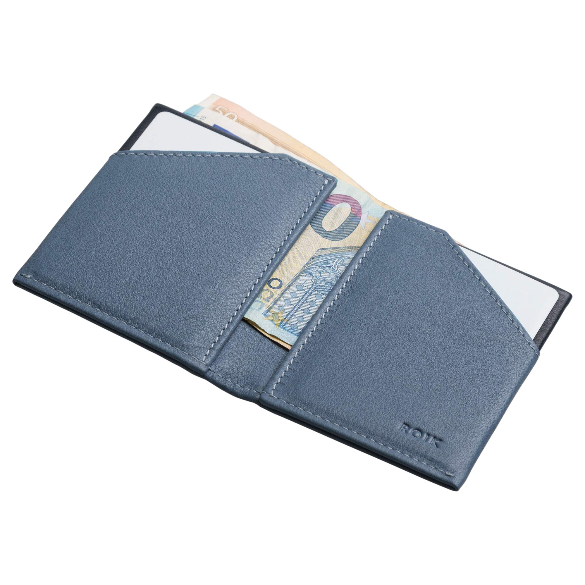 ROIK Cartera y Tarjetero para Hombre, Monedero para Mujer, Billetera Pequeña, Hasta 10 Tarjetas, 100% Piel, España - City Blue