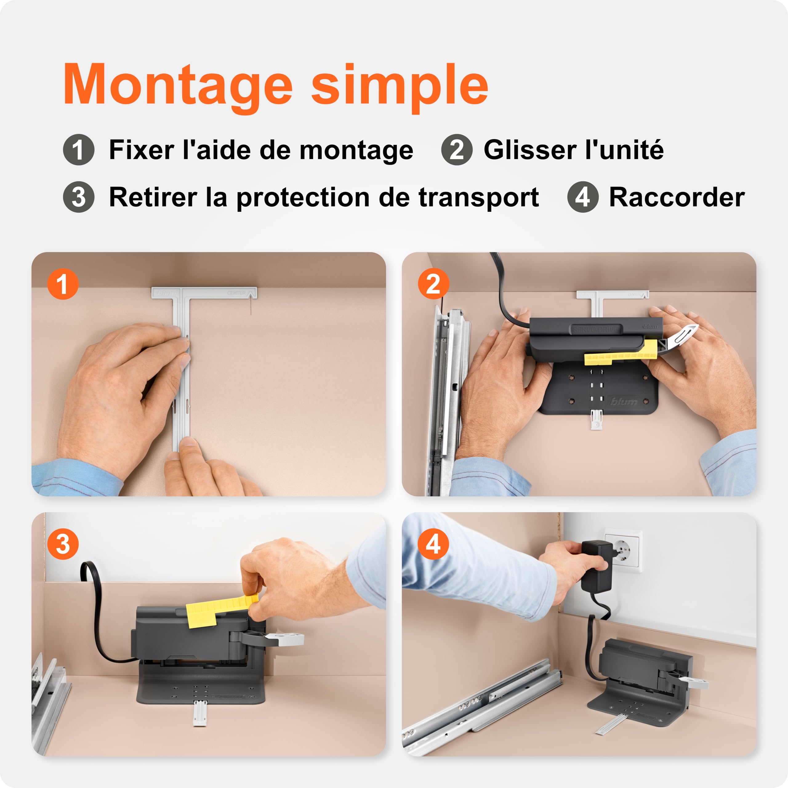 blum SERVO-DRIVE uno set I ouverture par pression Push-to-Open pour cuisines sans poignée I compatible LÉGRABOX, TANDEMBOX et MOVENTO I ouverture motorisée I ouverture électrique silencieuse