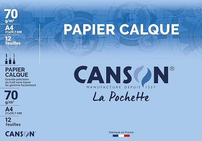 Canson - Pochette Papier à Dessin Calque - 12 Feuilles - A4 - 70G