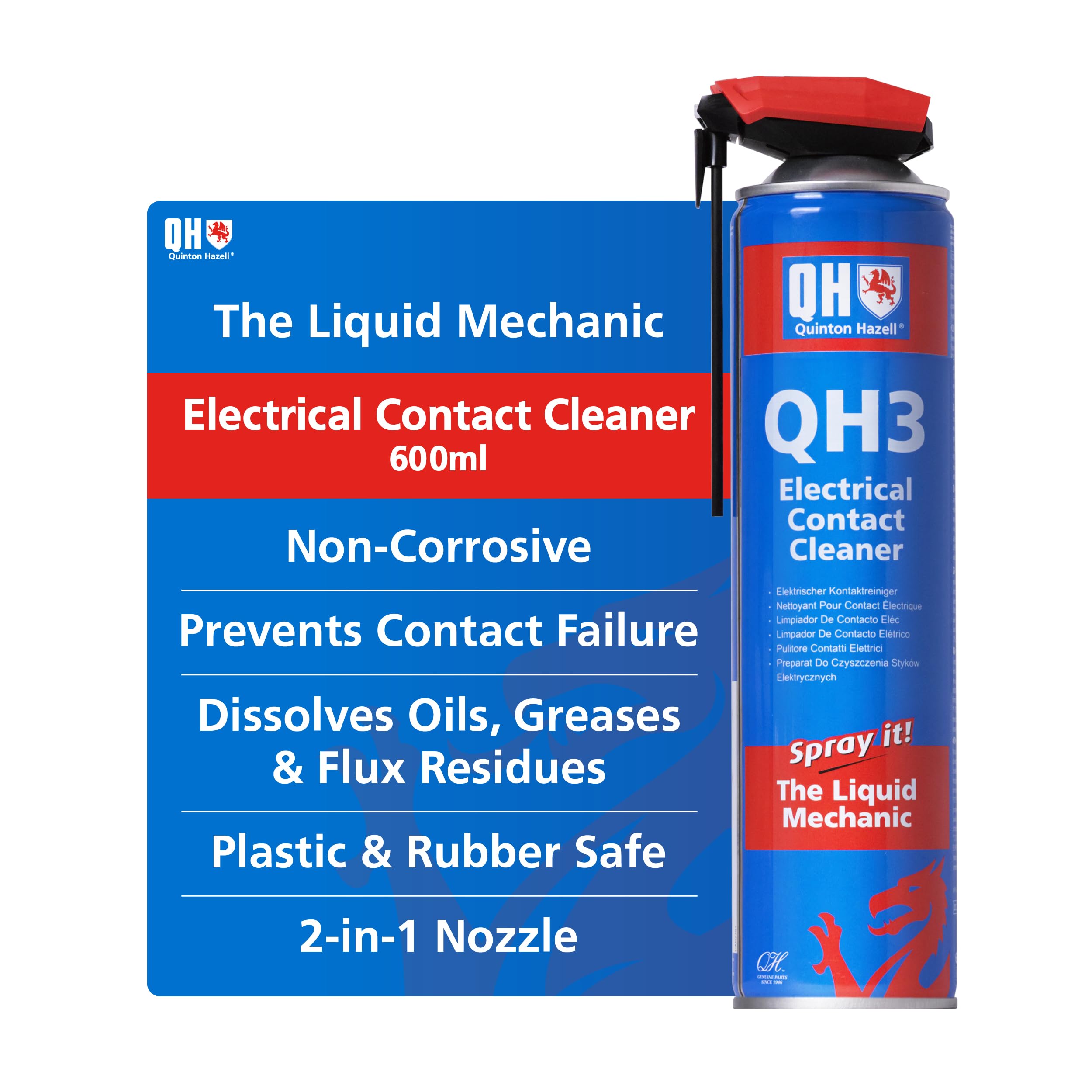 Quinton Hazell The Liquid Mechanic QH3 Electric Contact Cleaner, Non Corrosive, Quick Drying Spray Removes Dirt, Oil and Grease from Fuses, Switches, Relays and Wires - 600 ml