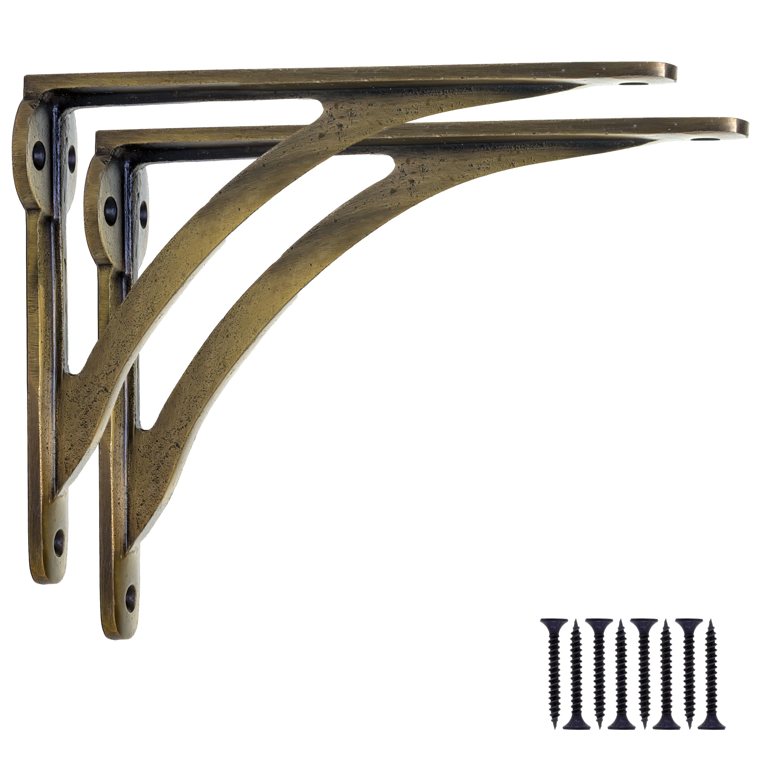 Eduwurxs Antique Brass Ironbridge Cast Iron Shelf Brackets | Heavy Duty Wall Brackets For Shelves | Rustic Supports For Kitchen, Living Room & Outdoor | 7X8 (Pack Of 2)
