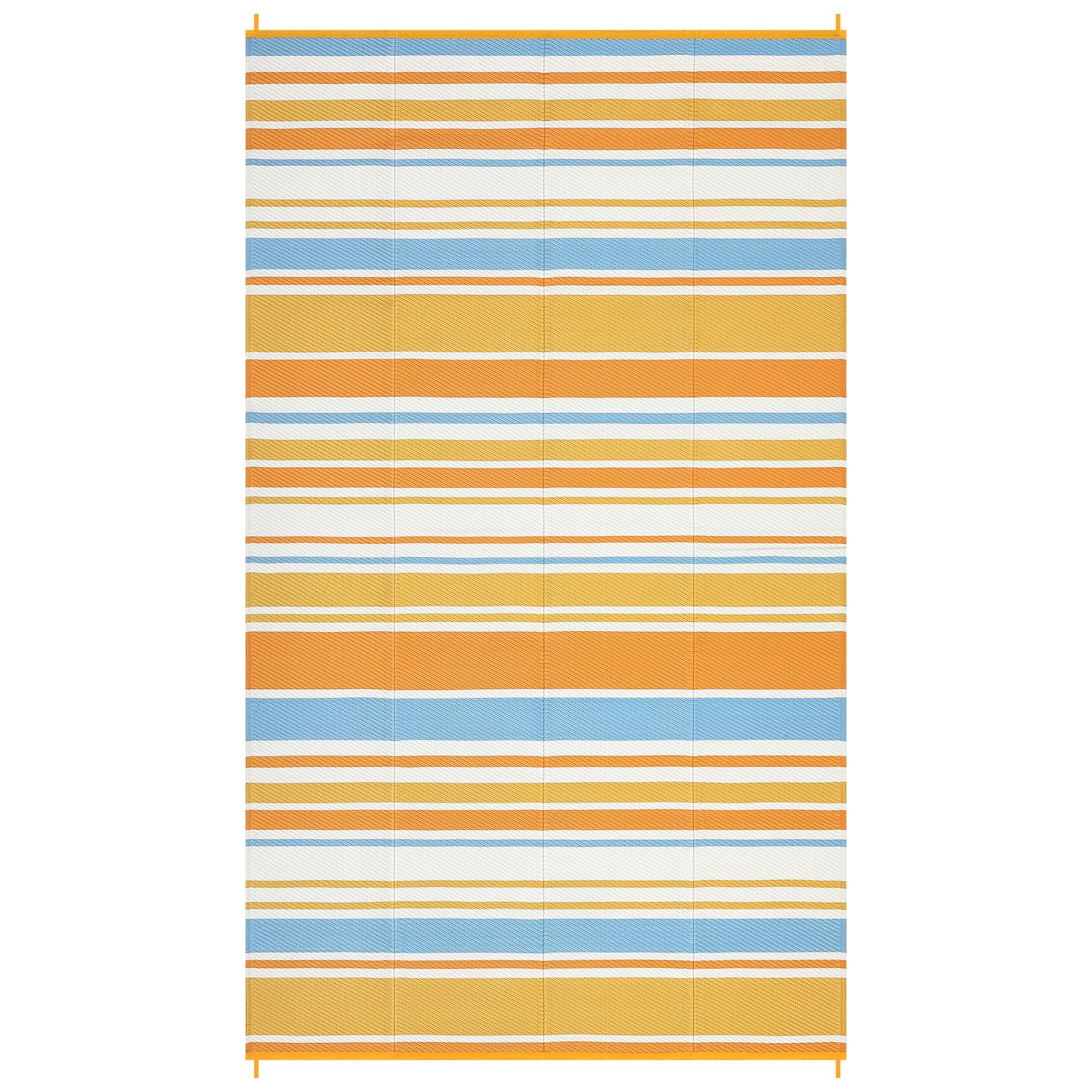 Tapis d'extérieurérieur Moderne et réversible – Résistant UV et imperméable, Paille Plastique, Facile à Nettoyer, idéal terrasse, Jardin, Plage, Camping – Bleu/Orange/Jaune/Blanc, 9x12ft