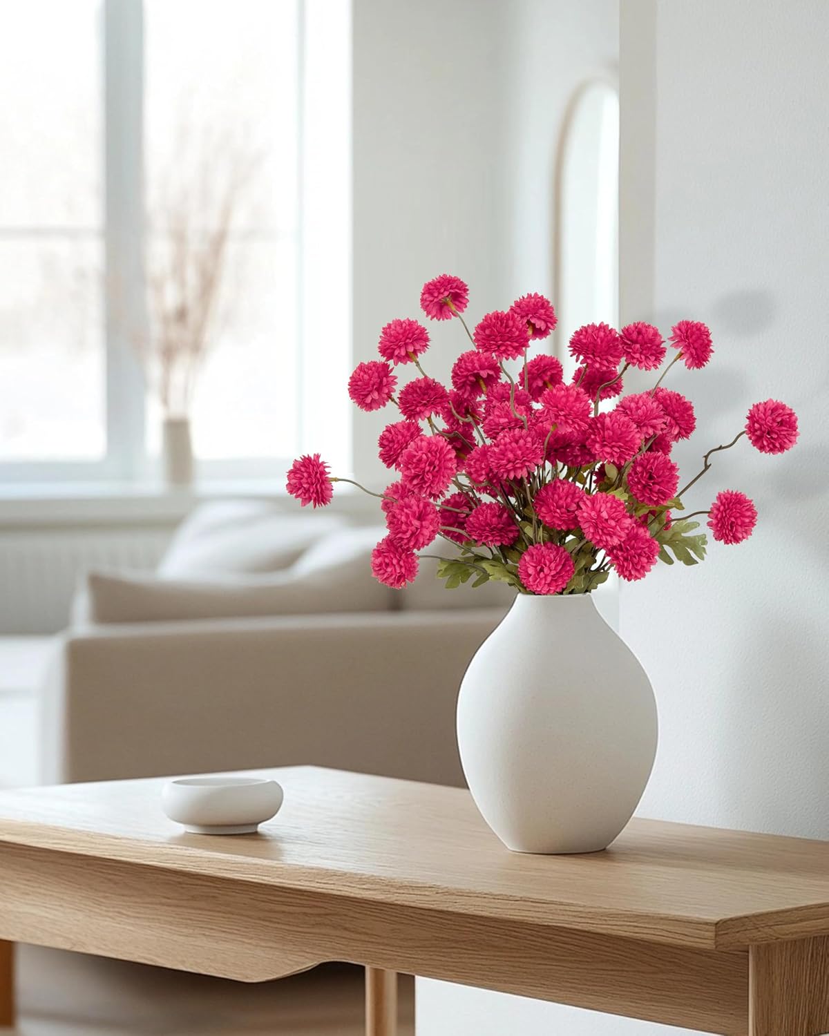 DuHouse 6pcs Artificial Flowers Faux Silk Pompon Mum,Silk Small Mini Chrysanthemum Ball with Stems for DIY Wedding Bouquets Centerpieces Vase Home Table Kitchen Decorations(Hot Pink) - Image 5