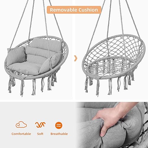 Miniatura 6 de Goutime Silla hamaca con kit de accesorios para colgar y cojines de respaldo, sillas de columpio boho de macramé para interiores, exteriores,