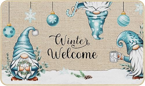 Tapete de bienvenida de invierno, antideslizante, divertido gnomo, tapete de entrada de Navidad, copo de nieve, decoración del hogar, 29 x 17