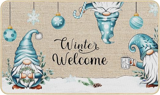 Amazon.com: Welcome Winter Door Mat, Non Slip Funny Gnomes Entrance ...