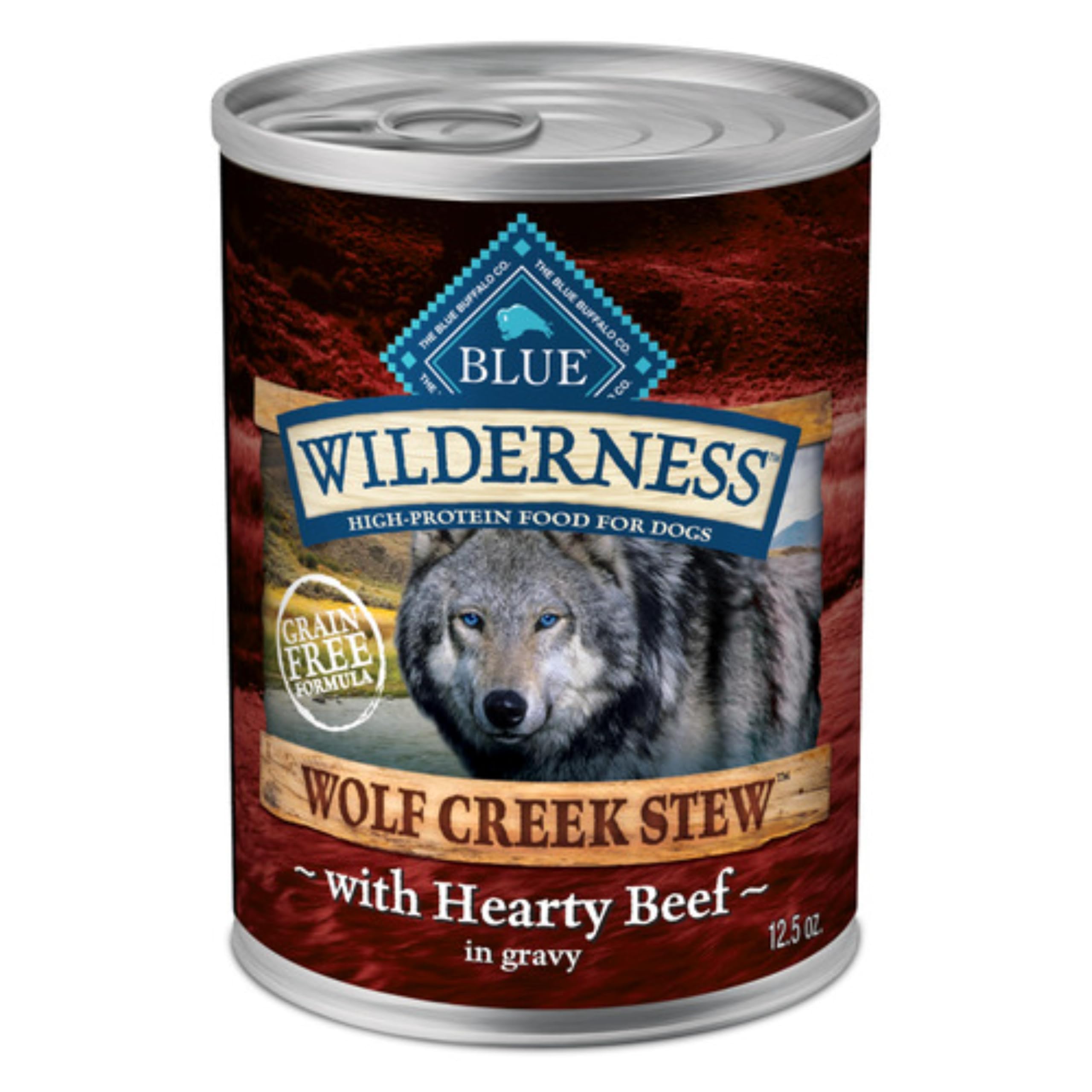 Blue BuffaloWilderness Wolf Creek Stew Wet Dog Food, High-Protein & Grain-Free, Made with Natural Ingredients, Hearty Beef in Gravy, 12.5-oz. Cans (12 Count)