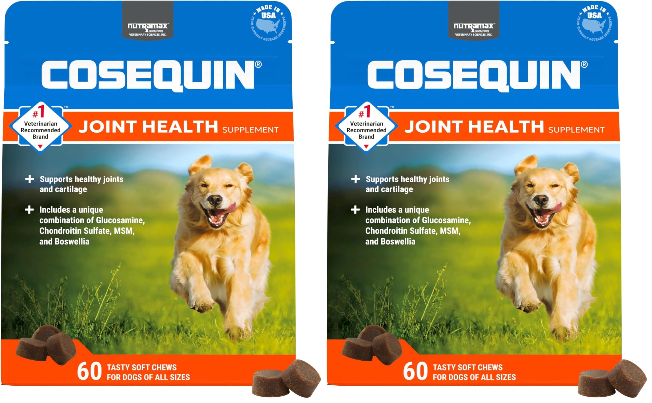 Nutramax Laboratories Cosequin DS Plus MSM Professional Line for Dogs,60 Soft Chews,(Pack of 2)