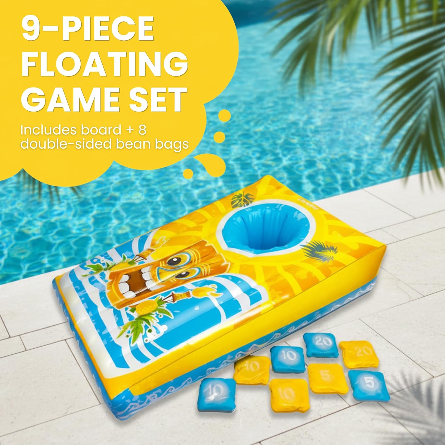 Coconut Outdoor Island Toss Floating Inflatable Cornhole Game, 9 Piece | durable, Tossing & catching, pool days, summer, waterplay, poolside fun activities, group games for kids and families