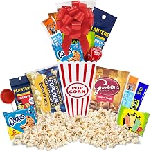 Golden Gift Box Movie Night Snack Box - Gourmet Popcorn & Candy Kit for Two - Movie Night Popcorn Kit with Theater Treats Movie Night - Snacks Size