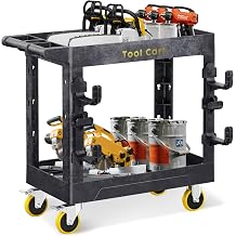 SILVEL Heavy Duty Plastic Utility Cart 850LBS Capacity 2 Shelf Service Cart Rolling Utility Carts with Swivel Wheels & Ergonomic Handle for Warehouse, Garage, Cleaning, Manufacturing
