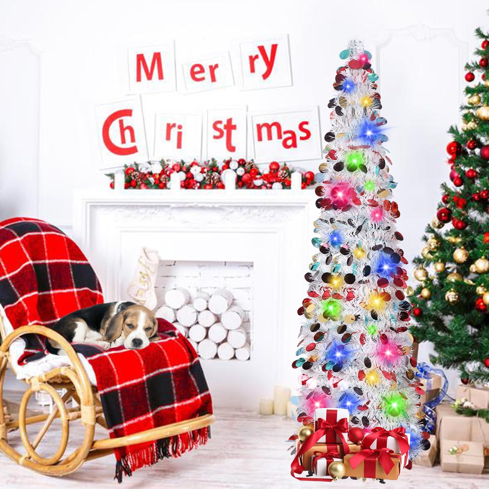 N&T NIETING Sapin de Noël artificiel pliable de 1,5 m pour décoration intérieure et extérieure Blanc
