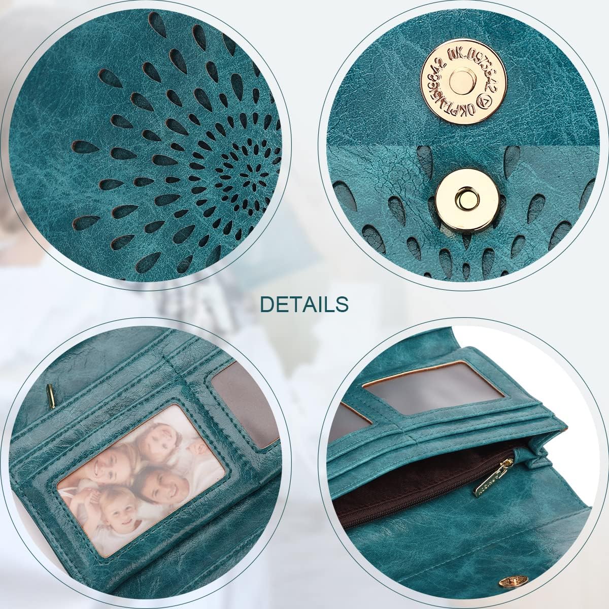 APHISON Womens Wallets RFID Blocking Leather Clutch Long Wallet for Women Card Holder Phone Organizer Ladies Travel Purse Hollow Out Sunflower Design Gift - Image 4