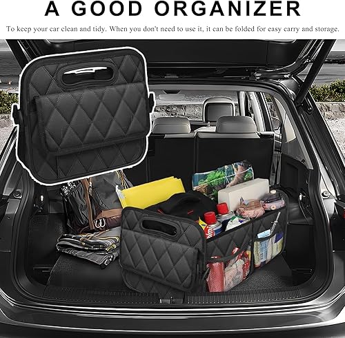 Miniatura 4 de Organizador de maletero de automóvil, caja de almacenamiento plegable con múltiples bolsillos, organizador de carga Oxford impermeable con asas