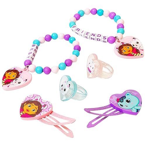Miniatura 3 de LUV HER Gabby's Dollhouse Girls BFF Juego de 6 piezas de joyería de juguete con 2 anillos, 2 pulseras de cuentas y pinzas para el cabello con cierre
