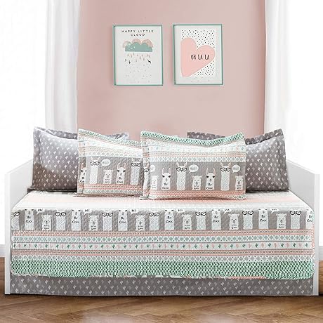 Lush Decor Pink-and-Turquoise Llama Striped 6-Piece Daybed Cover Bed Set: Best Bedding...