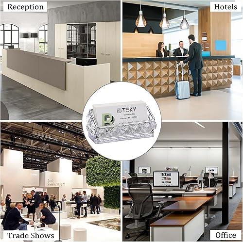 Miniatura 7 de BTSKY Paquete de 2 tarjeteros de cristal para escritorio, soporte de exhibición de tarjetas de identificación para encimera de oficina, organizador