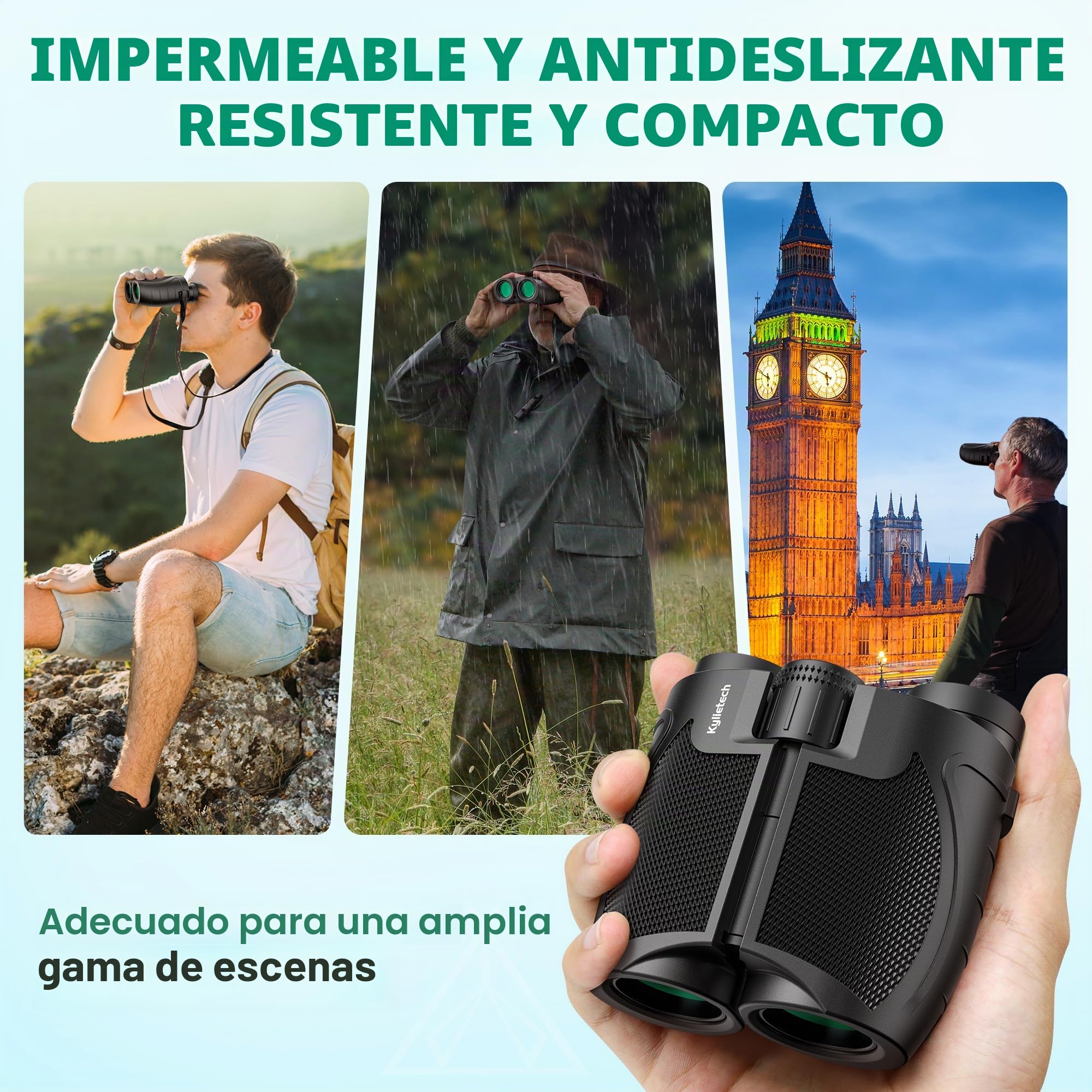 Kylietech Prismaticos Compactos 12 x 25, Prismáticos Ligeros para Adultos y Niños, óptica FMC Multi-Coated y Prismas BAK-4, Ideales para Deportes al Aire Libre, Viajes y Caza, Conciertos
