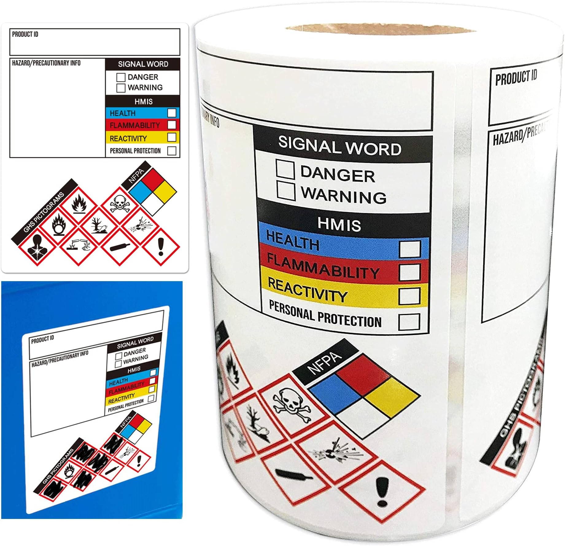 GHS Stickers SDS OSHA Labels for Chemical Safety Data Write-in 3 x 4 Inch MSDS Sticker Pictograms HMIS Hazard Secondary Container Labels Chemical Identifying and Marking Stickers 250/Roll