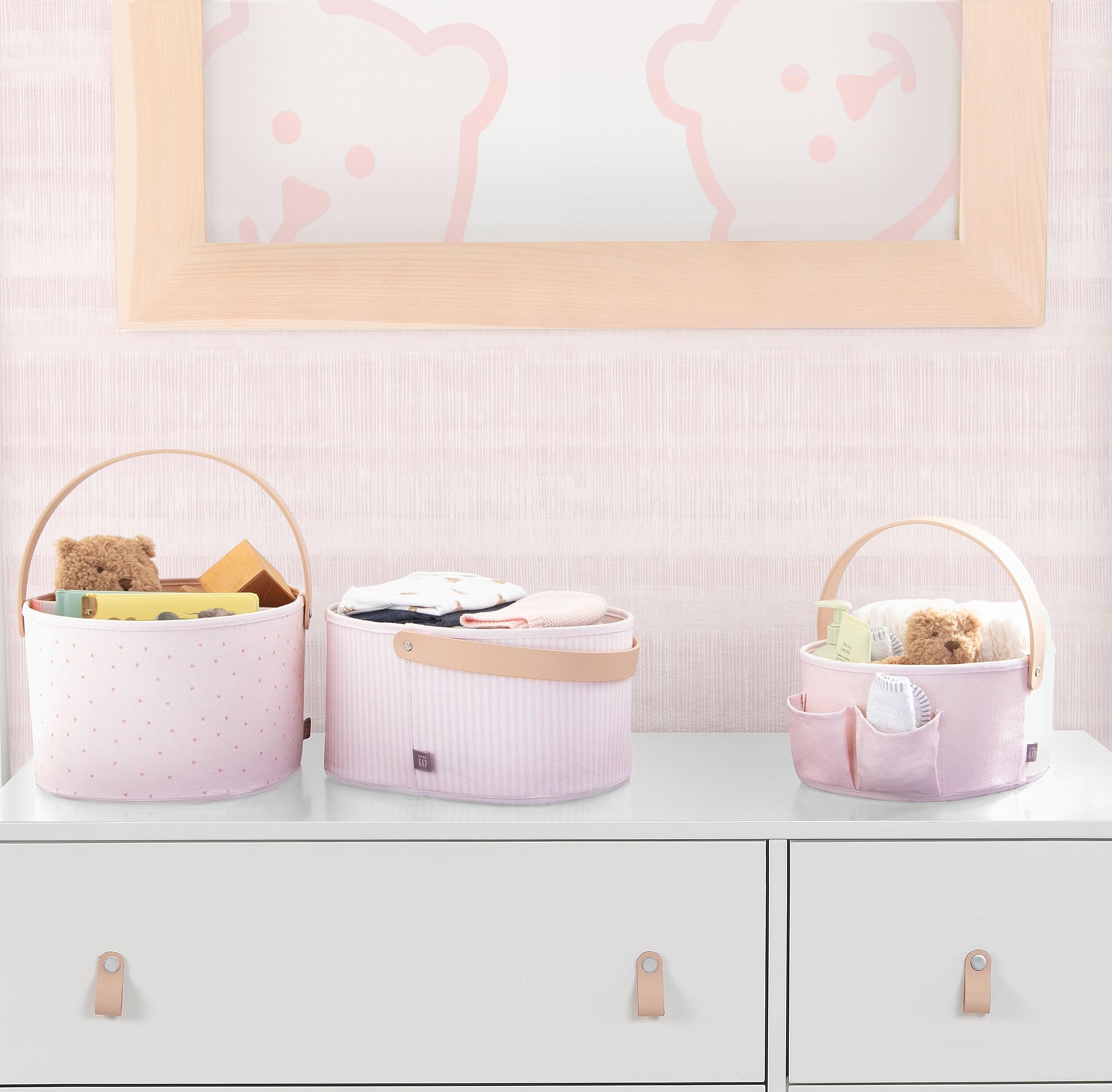 Delta Children Gap babyGap 3-Pack Nested Fabric Storage Bins with Handles, Pink