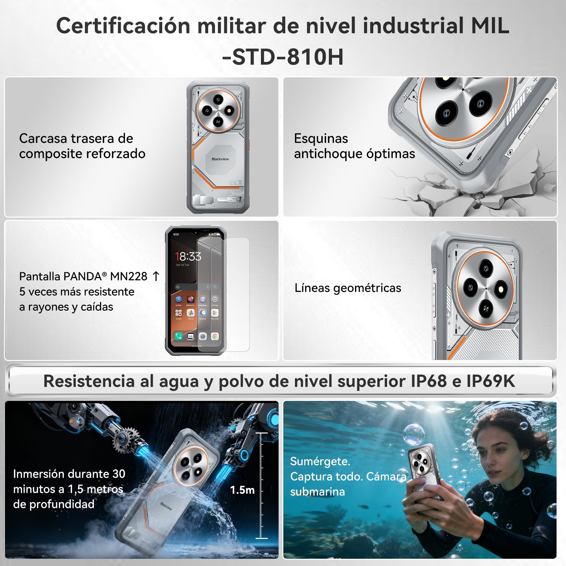 Blackview Movil Resistente Android 16 Ultrafino 245g/10.7mm, 24GB+128GB/TF 2TB, 6.56" 90Hz, 16MP+13MP AI Cámara Móvil Rugerizado, 4G Móvil Irrompible IP69K, NFC/Fingerprint/Modo Guante/3 Años Garantía