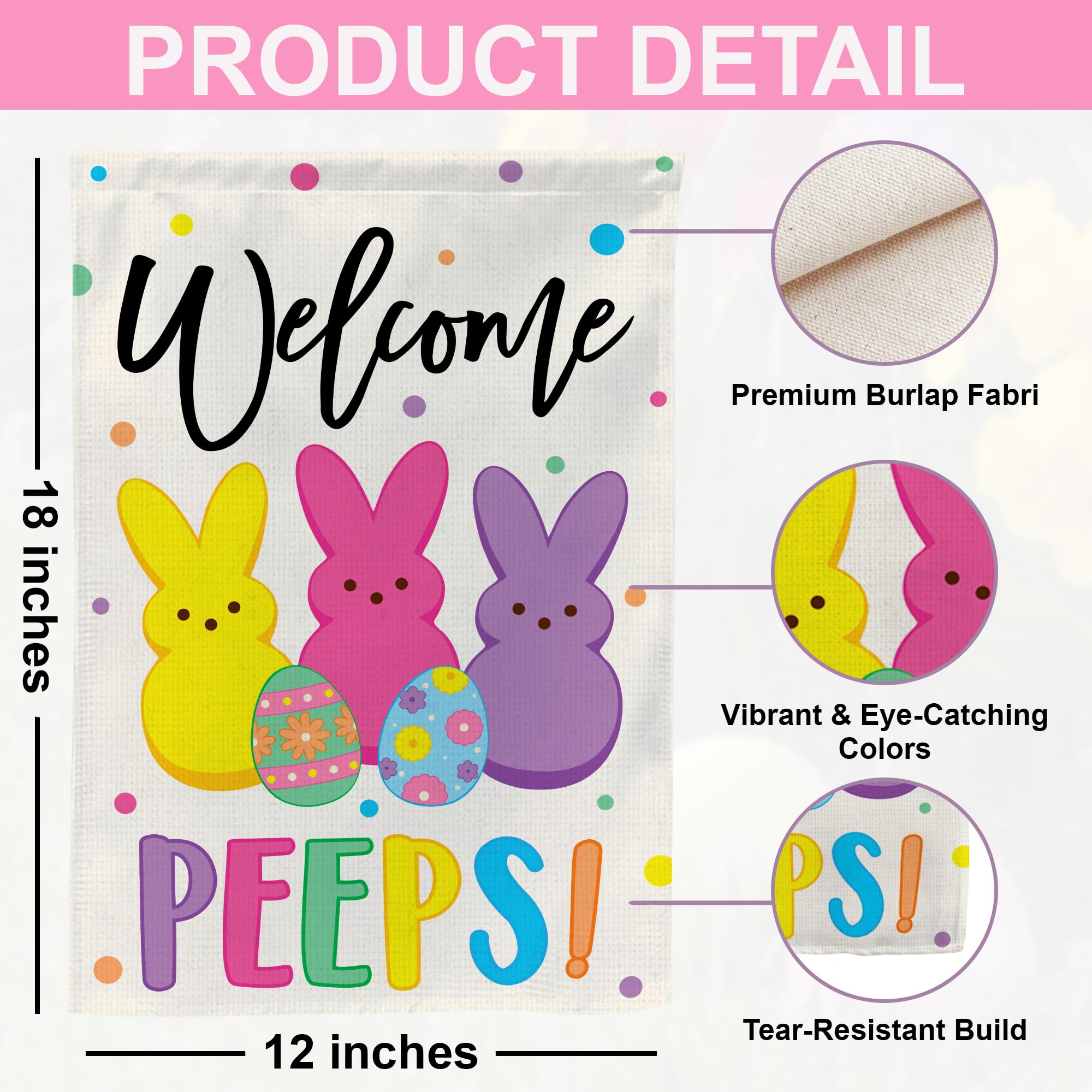 Easter Garden Flag (12x18) Double Sided - Welcome Bunny Spring Yard Flag - Easter Decorations Outdoor - Holiday Flag for Porch Patio Lawn Garden Decor - 5