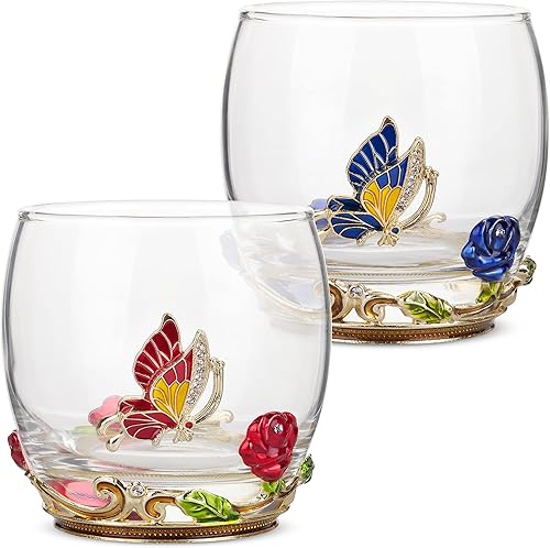 Miniatura 4 de BTaT- Copas de vino sin tallo floral, 10 onzas, juego de 2, copas de vino sin tallo, copas de vino de mariposa, linda copa de vino, copas de vino de
