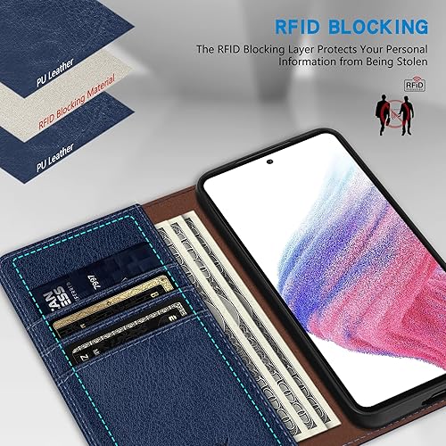 Miniatura 58 de ZZXX Funda tipo cartera para Samsung Galaxy A53 5G con bloqueo RFID, soporte de ranura para tarjetas, funda protectora de cuero magnético fuerte
