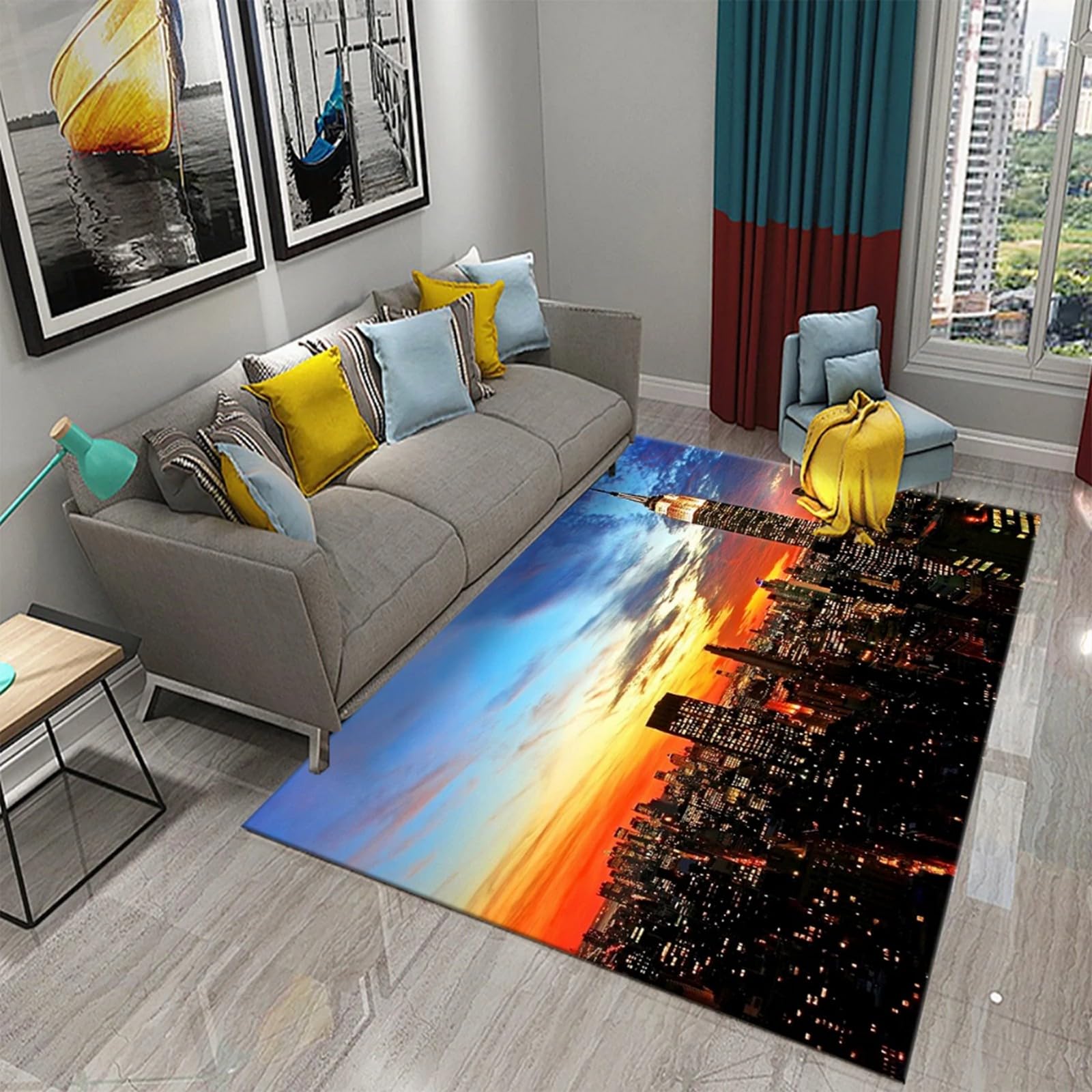 Tapis de sol chambre paysage urbain 3D déco maison