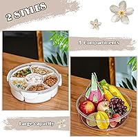 Vista 3 de Roshtia 2 bandejas redondas divididas para servir con tapa para nevera, de plástico, 6 compartimentos, bandeja dividida extraíble para verduras