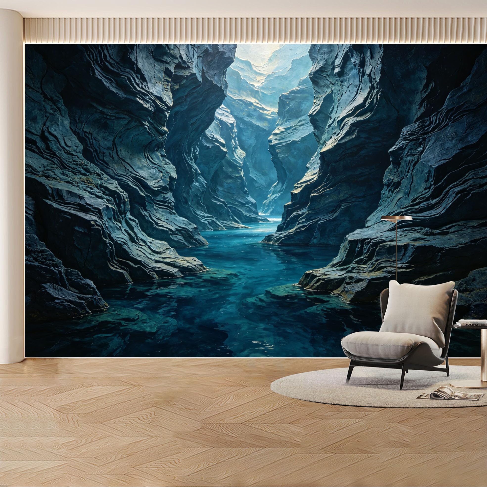 Custom Wall Mural Wallpaper Canyon River Landscape Nature 3D Effect Wall Decor Large Wall Art Misty Nordic Removable SelfAdhesive Large Photo for Living Room， Bedroom， Office