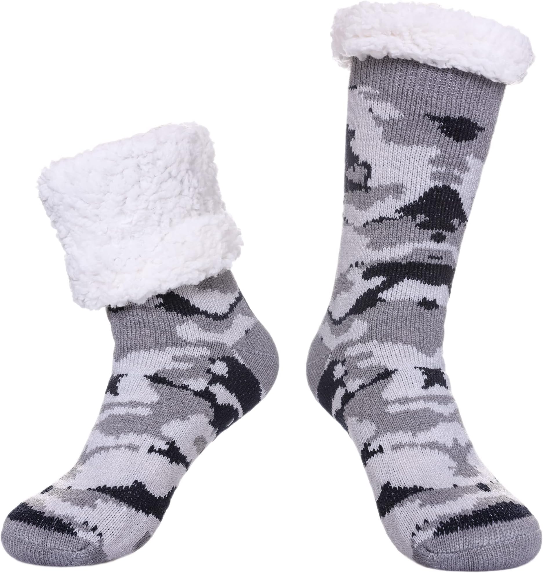 Mens Fuzzy Slipper Socks Soft Warm Cozy Fleece Lined Winter With Grips Socks