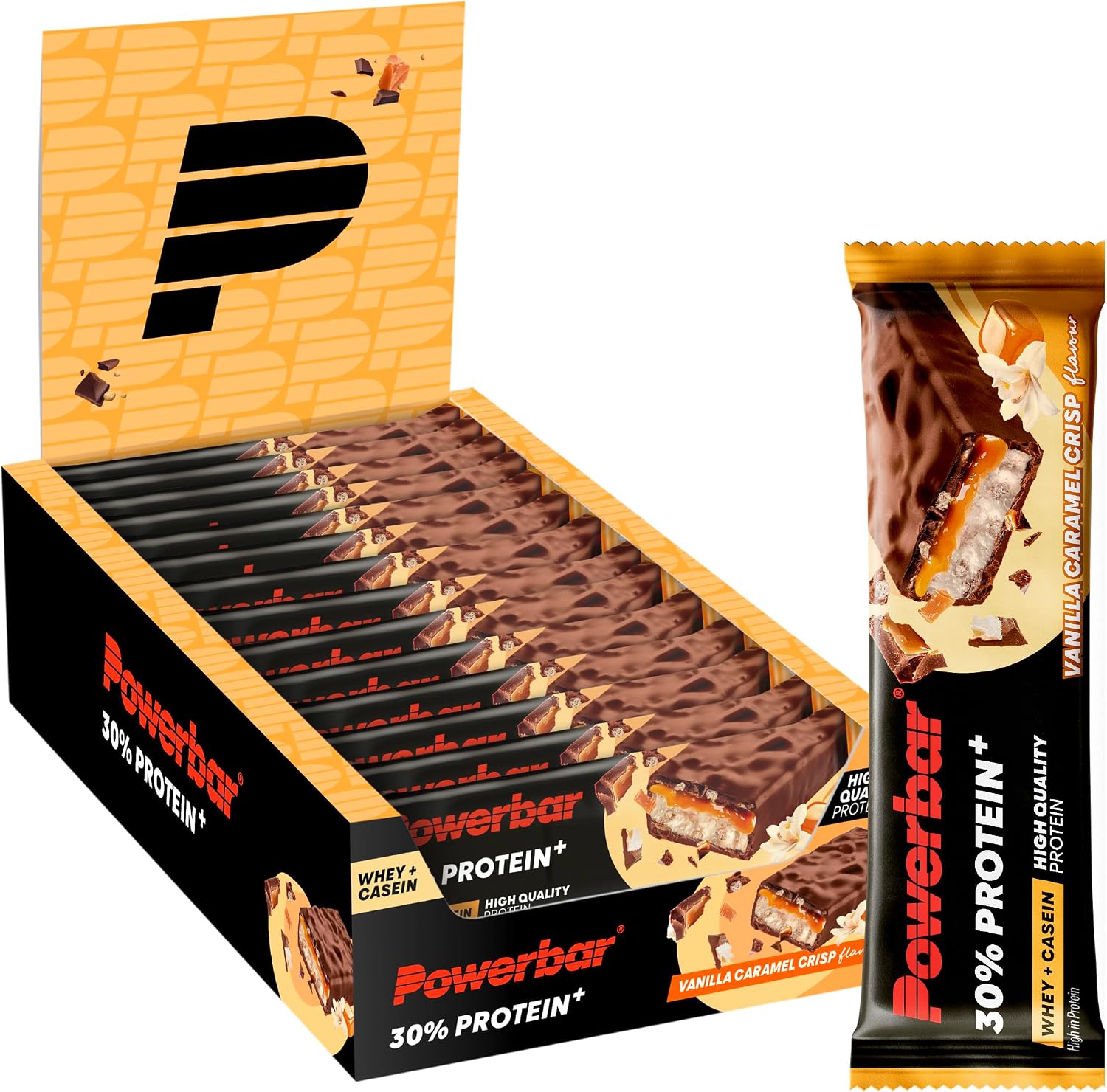 Powerbar - 30% Protein Plus - Vanilla Caramel Crisp - 15x55g - High Protein Bar - Whey&Casein Protein - collagen free