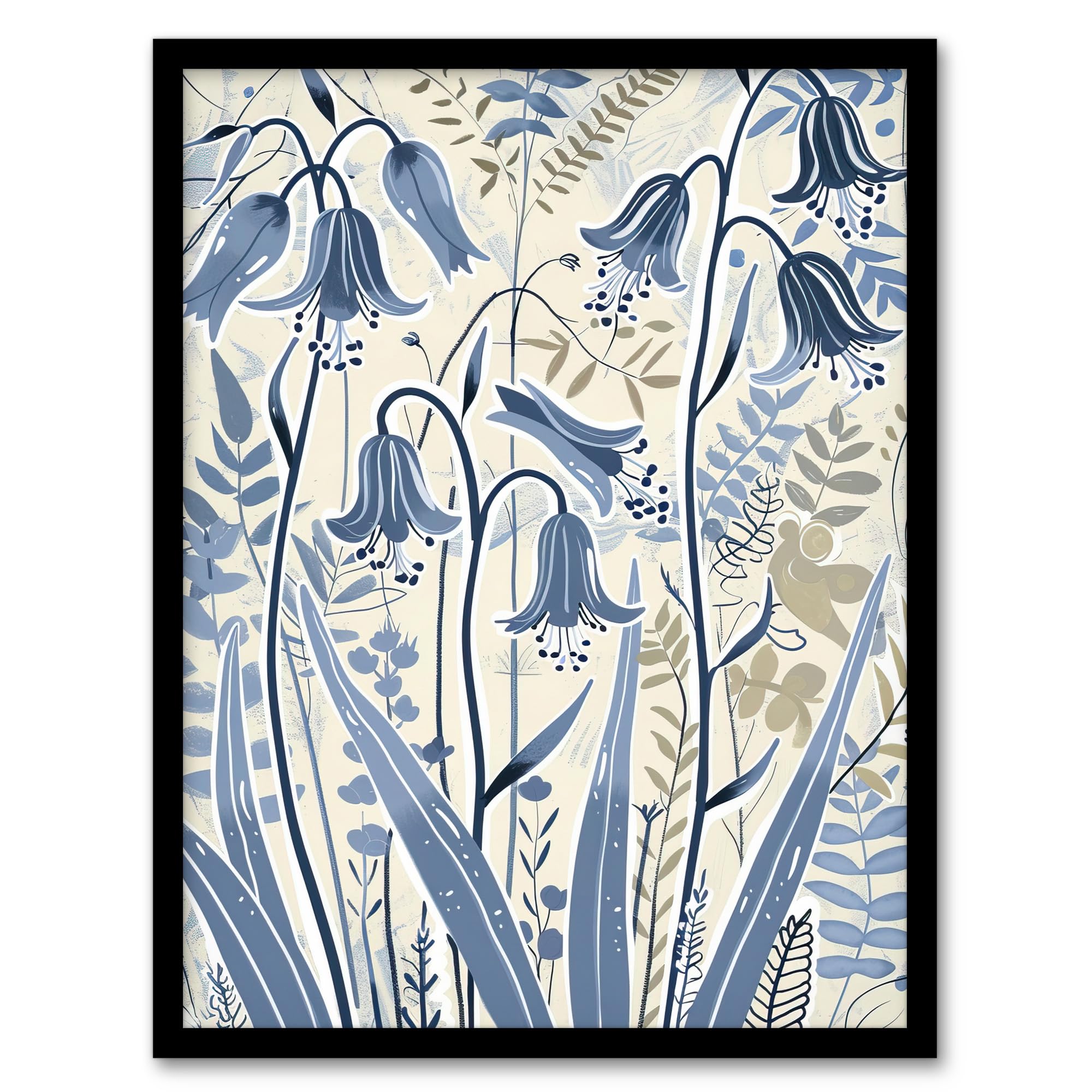Artery8 Spring Bluebells Bright Flower Painting Botanical Living Room Artwork Framed Wall Art Print A4