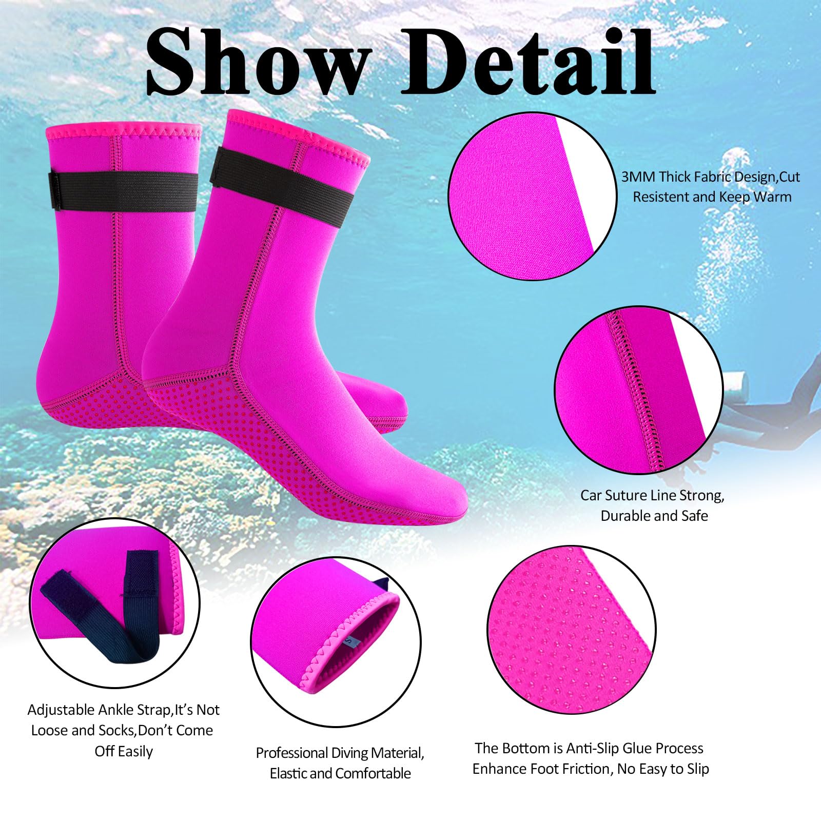 MOVOYEE Neoprene Socks Men Women Water Socks for Kids,Antislip Sand Volleyball Socks Soccer Beach Socks, 3mm Dive Socks Kayaking Snorkeling Surfing Paddling Diving Boots Swimming Wetsuit Booties L