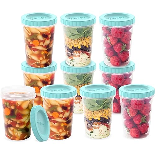 Bentgo Prep - 20 Piece 32 fl oz Leak-Proof Deli Containers with Lids, Food Storage for Meal Prep, Twist-Top, Reusable, PFAS & BPA-Free, Stackable, Microwave, Freezer & Dishwasher Safe (Aqua Splash)