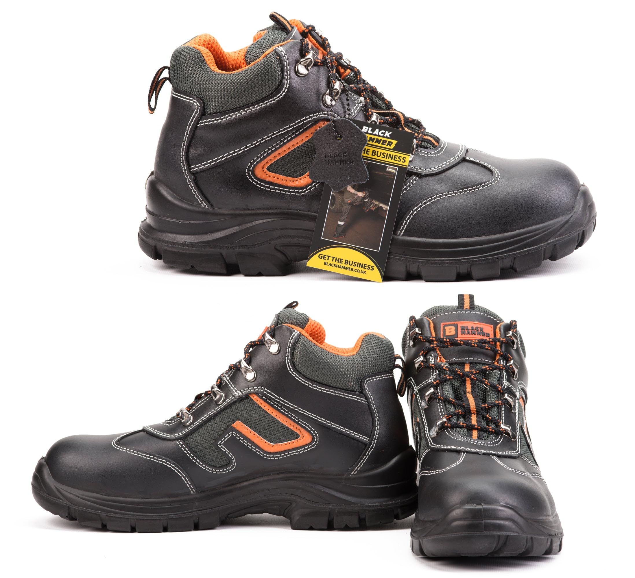 BLACK HAMMER Botas de Seguridad de Cuero para Hombres Botas de Seguridad para hombres Puntera de Acero S3 SRC Calzado de Trabajo al Tobillo de Cuero 6652 (43 EU)