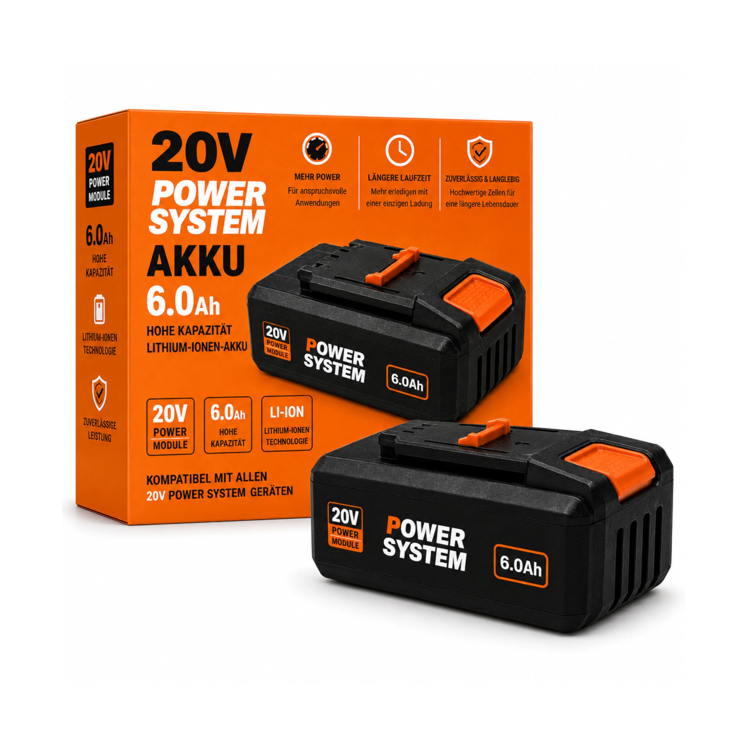 Batería de repuesto de 20 V 6,0 Ah compatible con sistema Worx PowerShare, batería de ion de litio con indicador LED, alto rendimiento y larga duración
