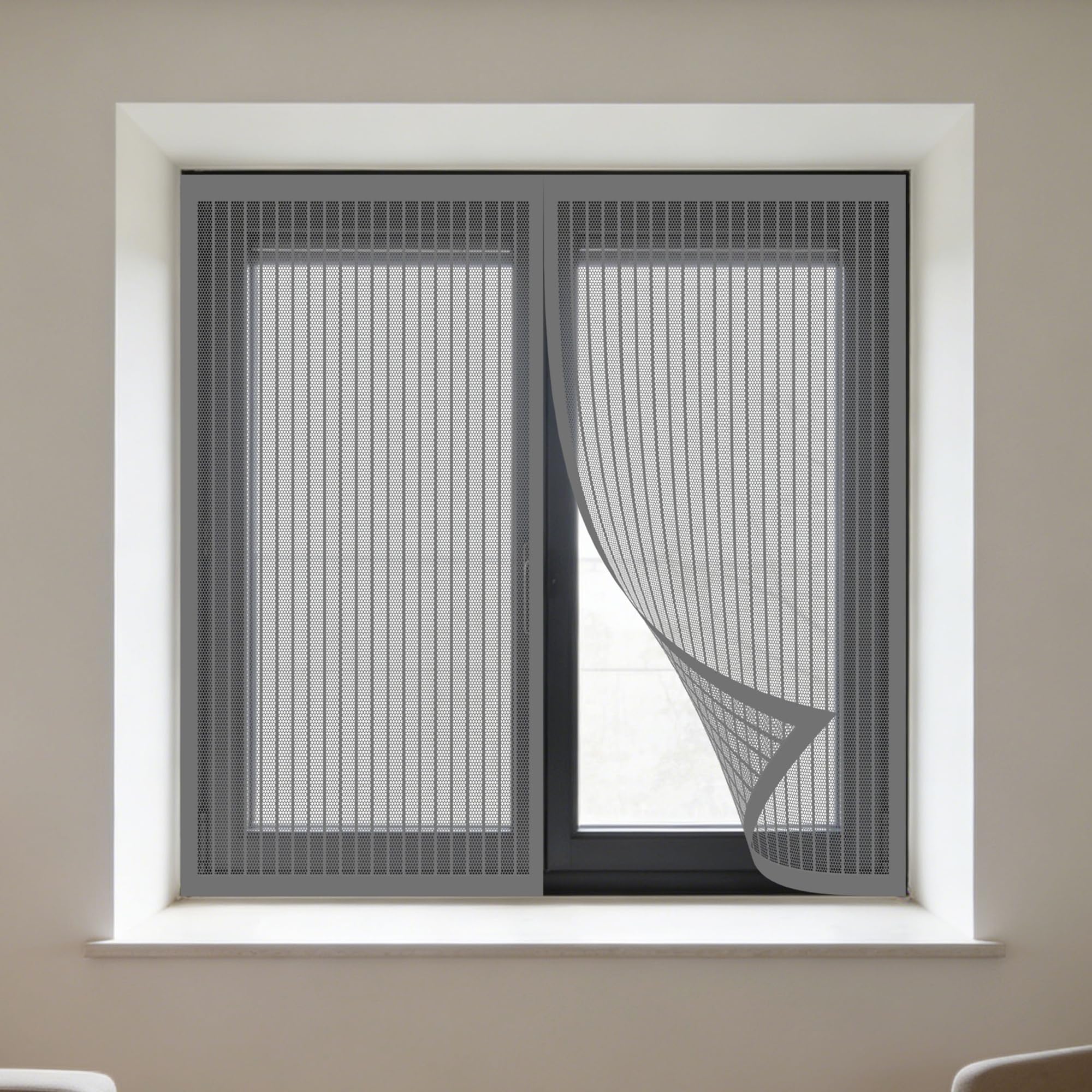 Magnetic Fly Screens Windows 170 x 145 cm with Selfadhesive Fly Screen for Window Fine Mesh Design Prevents Tiny Insects from Entering for Windows Doors and Patio Screens, Grey