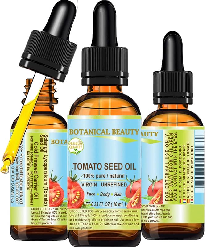 Botanical Beauty Óleo de Semente de Tomate 100% Puro, Natural, Virgem, Não Refinado e Prensado a Frio, 10 mL
