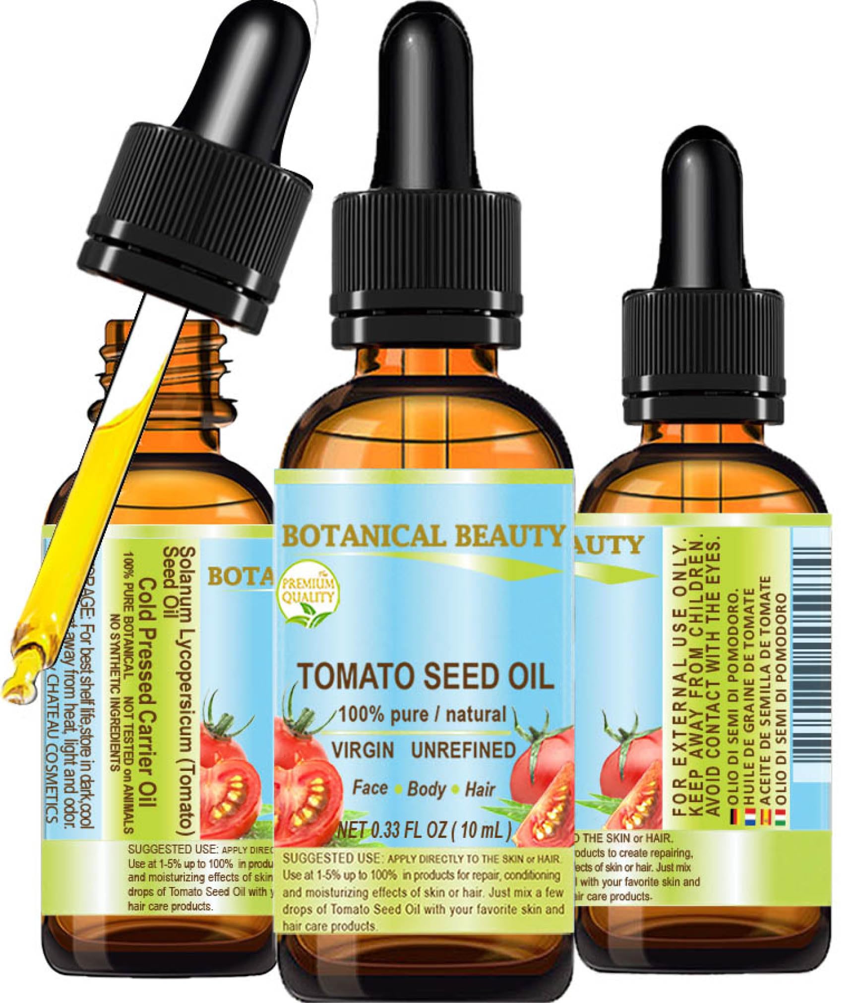 Botanical Beauty TOMATO SEED OIL 100% Pure Natural Virgin Unrefined Cold-pressed Carrier Oil for Face, Skin, Body, Hair, Lip, Nails. Rich in Vitamin E