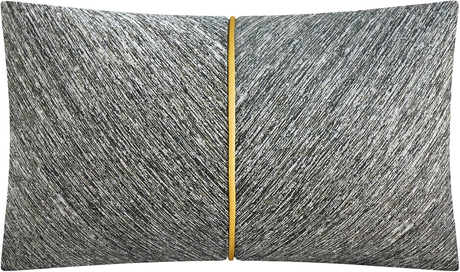 THE-TINOART Oversized Throw Pillow Cover 22x22 - Luxury Black Silver Jacquard with Gold Piping, Velvet Back - Large Square Pillow Cover for Living Room