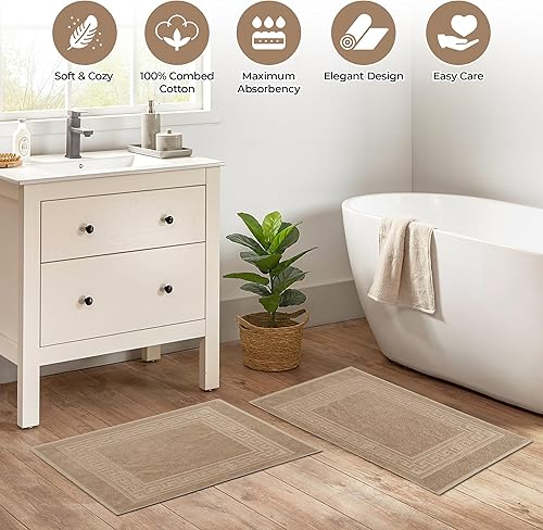 Miniatura 4 de SUPERIOR Juego de 2 alfombras de baño de calidad de hotel y spa, juego de 2 alfombras de baño, 100% algodón, color marrón topo, 22 x 35 pulgadas