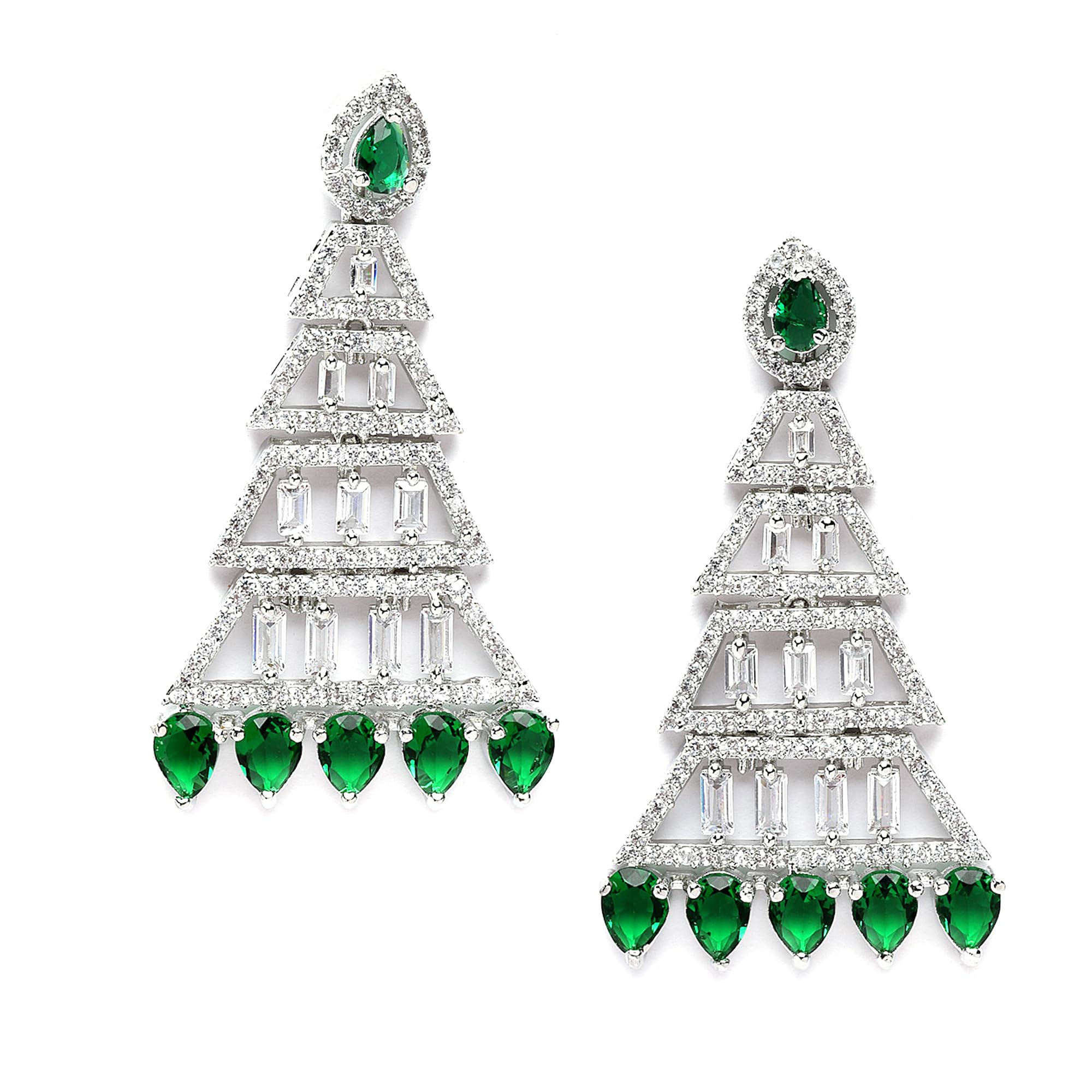 ZENEME Rhodium-Plated American Diamond studded Triangular Shaped Drop Earrings For Women & Girls (B0C1JMYBRT) Amazon Price History, Amazon Price Tracker