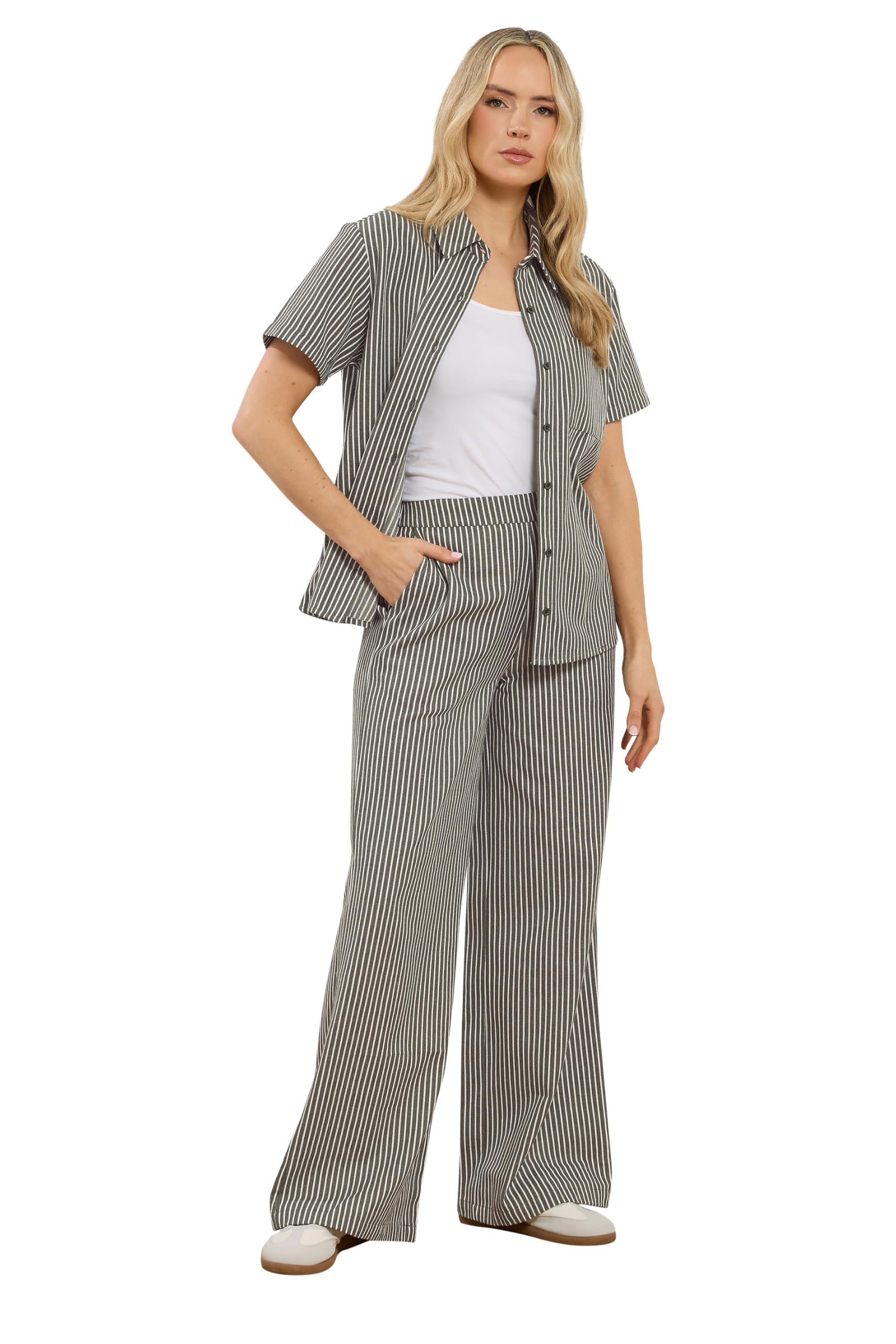 Long Tall Sally Women's Olive Tall Stripe Wide Leg Trousers In | Size: 18L