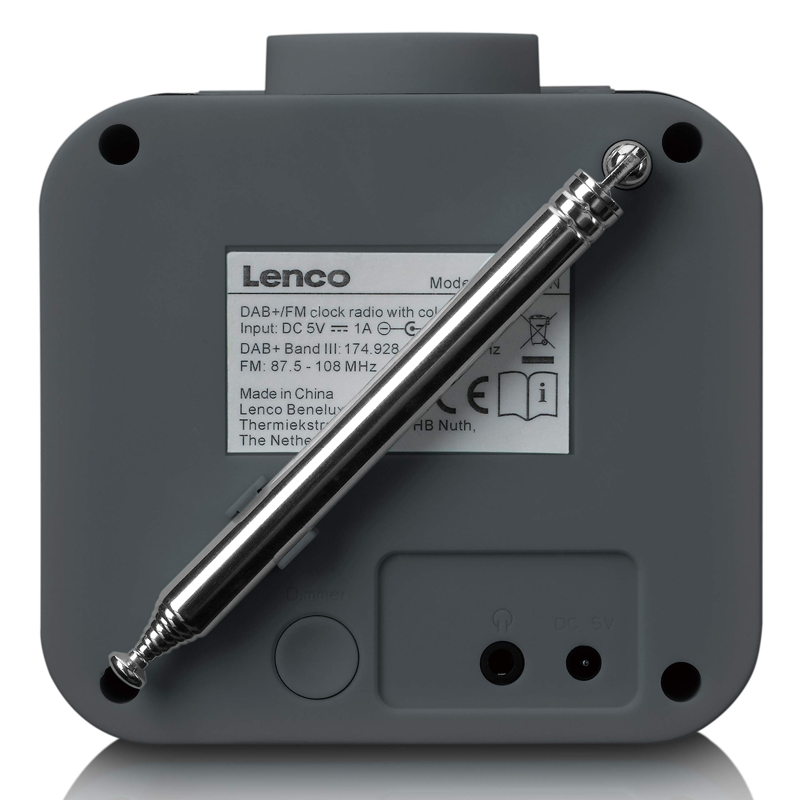 Lenco Radio Despertador CR-620 Dab+ con Pantalla TFT de 3 Pulgadas, PLL FM, Memoria de 40 emisoras para FM y Dab+, Alarma y función de repetición, 2 W RMS, 3,5 mm, Gris, CR-620GY, 90 x 98 x 110 mm