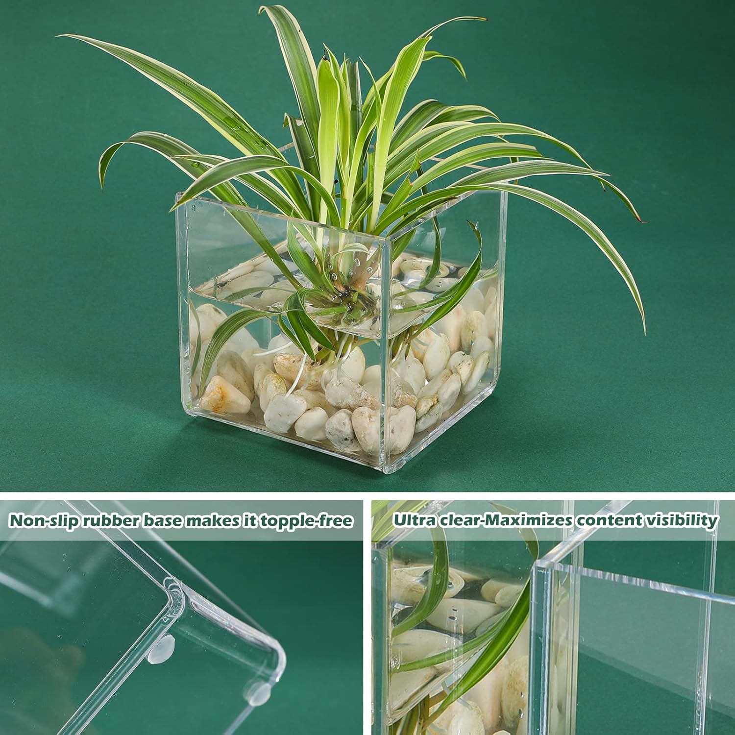 Kamehame Clear Vase 2 Pcs Acrylic Vase, 5"x5"x5" Succulent Pots Planters, Square Cube Vases for Centerpieces, Flower Vase for Home Office Wedding Floral Decor