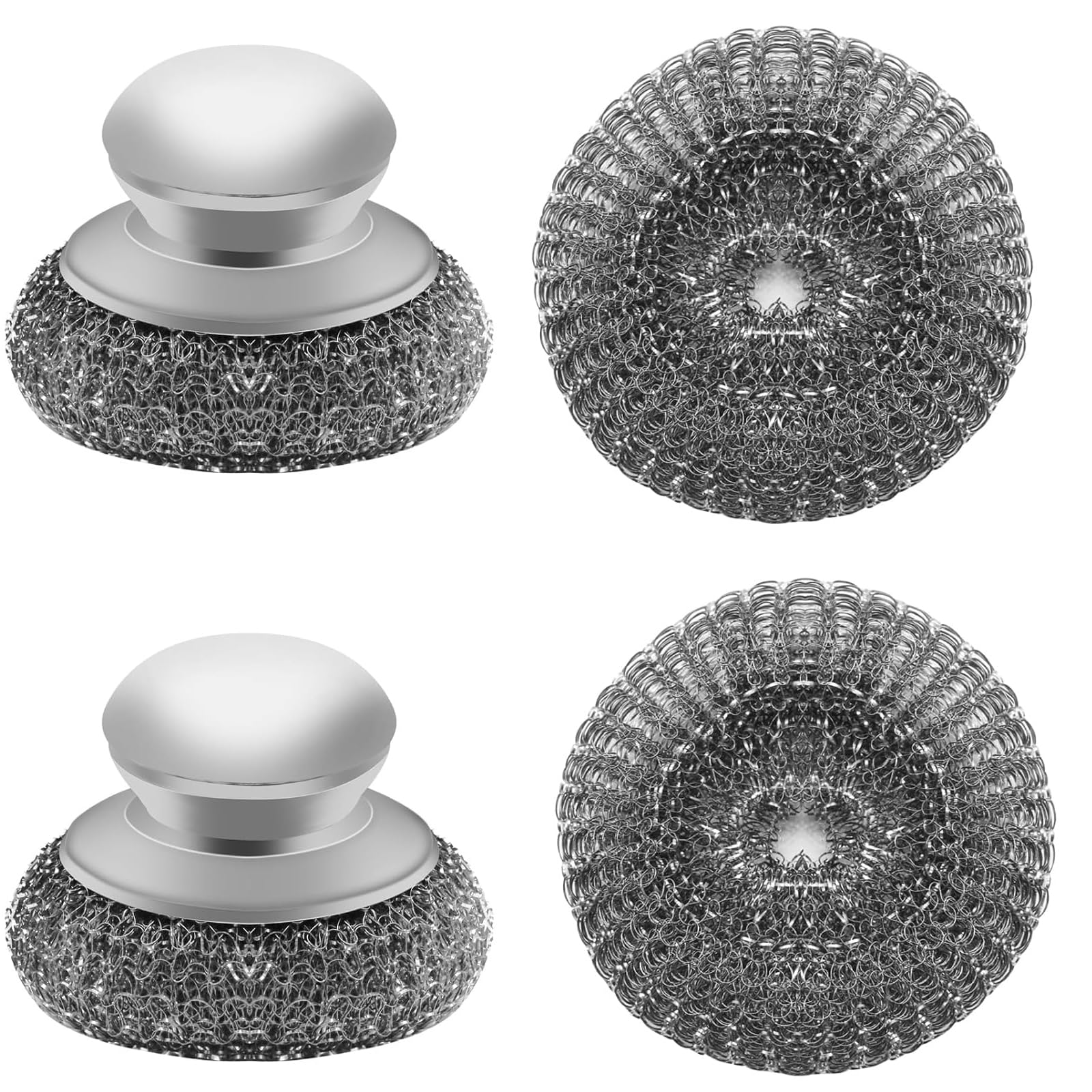 Alrens 2PCS Stainless Steel Scrubber, Metal Scourer with Handle