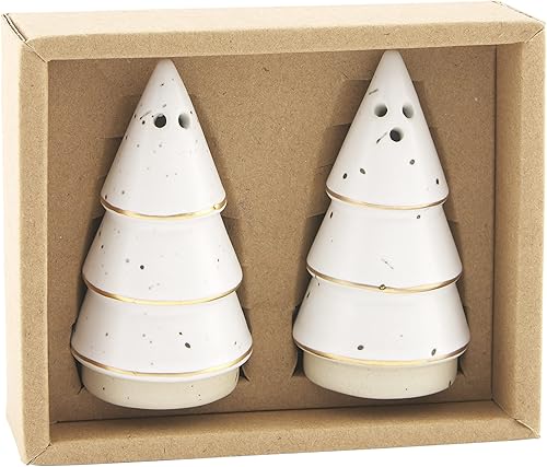 Miniatura 2 de Mud Pie Juego de sal y pimienta de árbol de gres, dorado