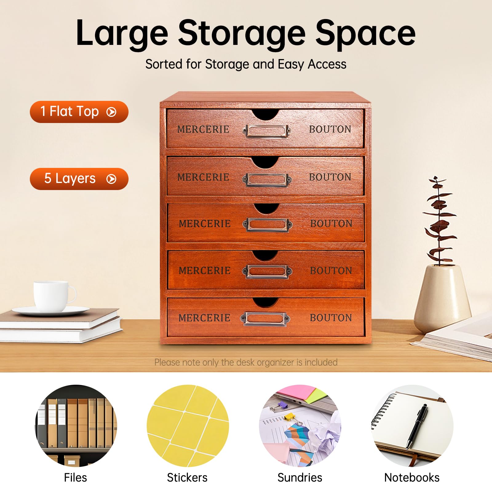 Organizer na biurko z 5 szufladami w stylu vintage, rustykalny organizer na biurko, wielofunkcyjny regał do biura, gabinetu, sypialni, salonu, domowego biura